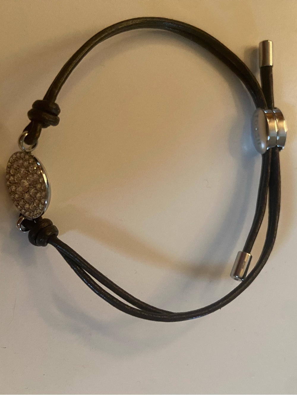 Fossil Crystal Pavé Oval Leather Cord Bracelet - brown